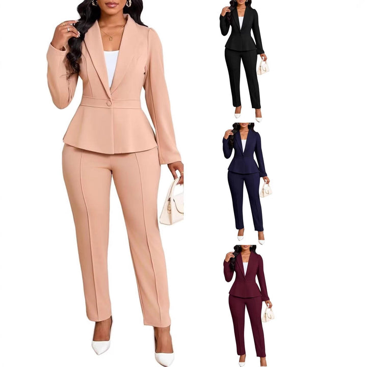 Kvinner elegante peplum blazer og bukse sett Skjora