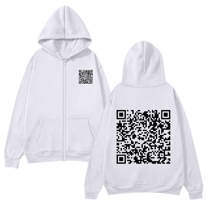 Damegen hettejakke med QR-kode design og myk fleece Skjora