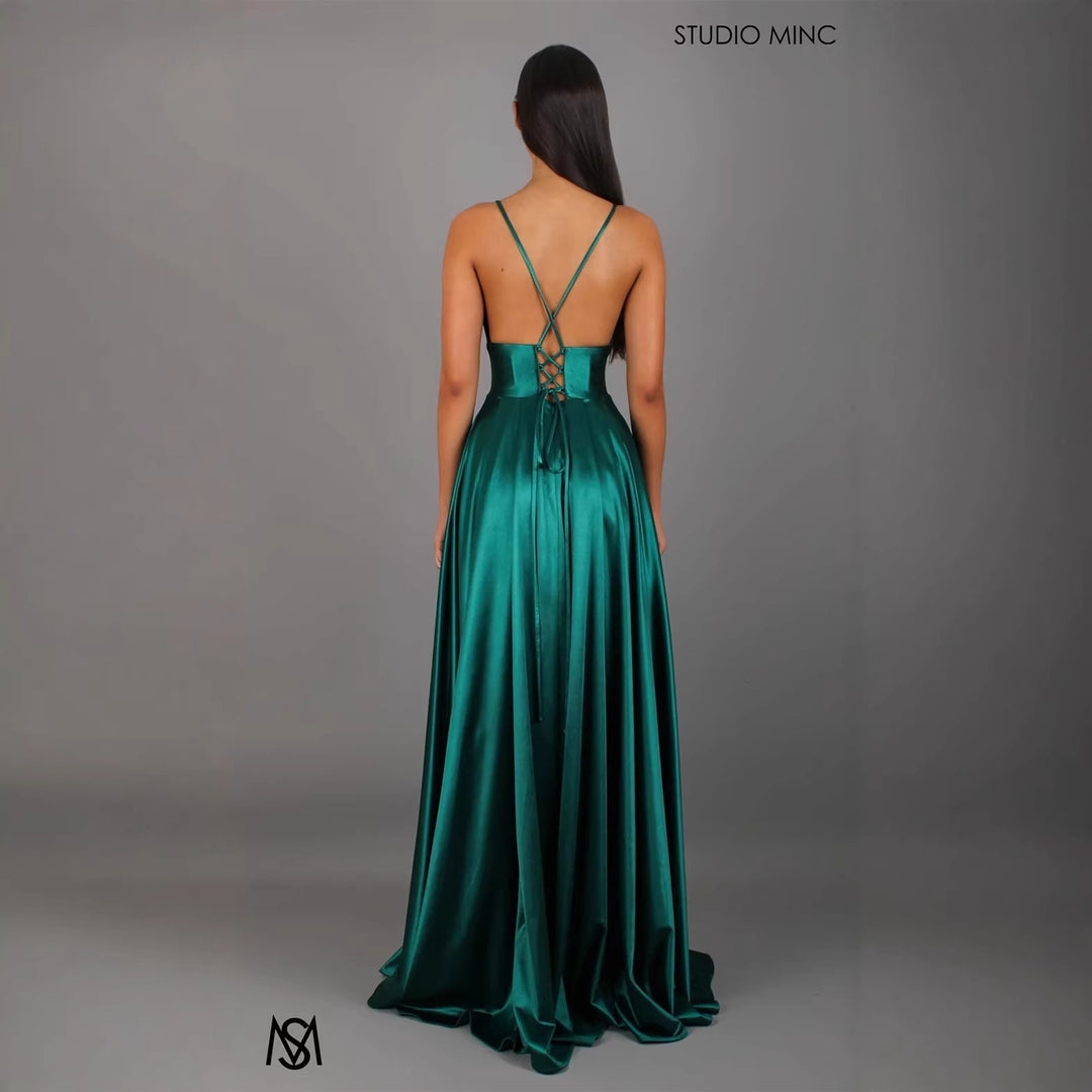 Damer Elegant Maxi Kjole med Dyp V-Hals og Moderne Splitt