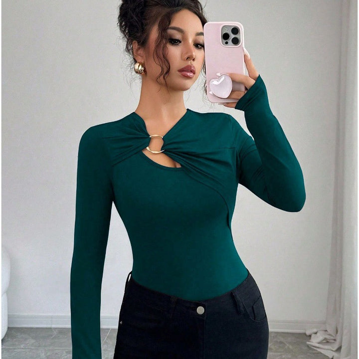 Dame bodysuit med dekorativ ringdetalj og lange ermer Skjora