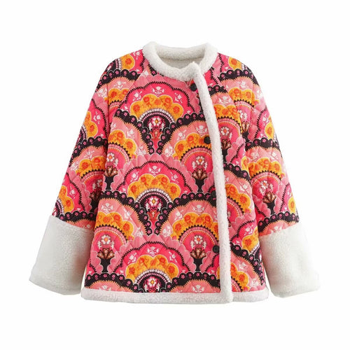 Dame mønstretjakke med myk teddyforing og romantisk design Skjora