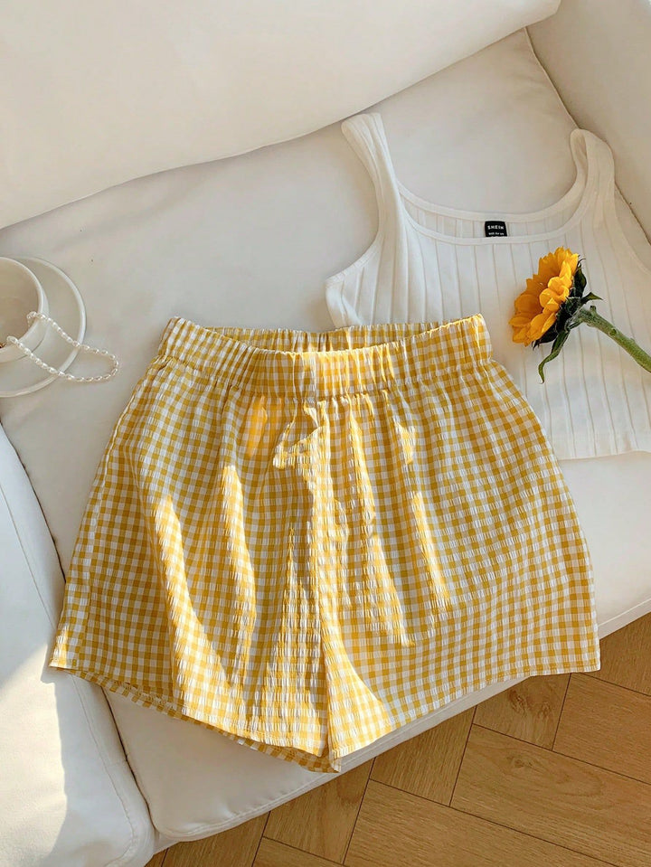Dame luftige Karoshorts med elastisk liv og side lommer Skjora