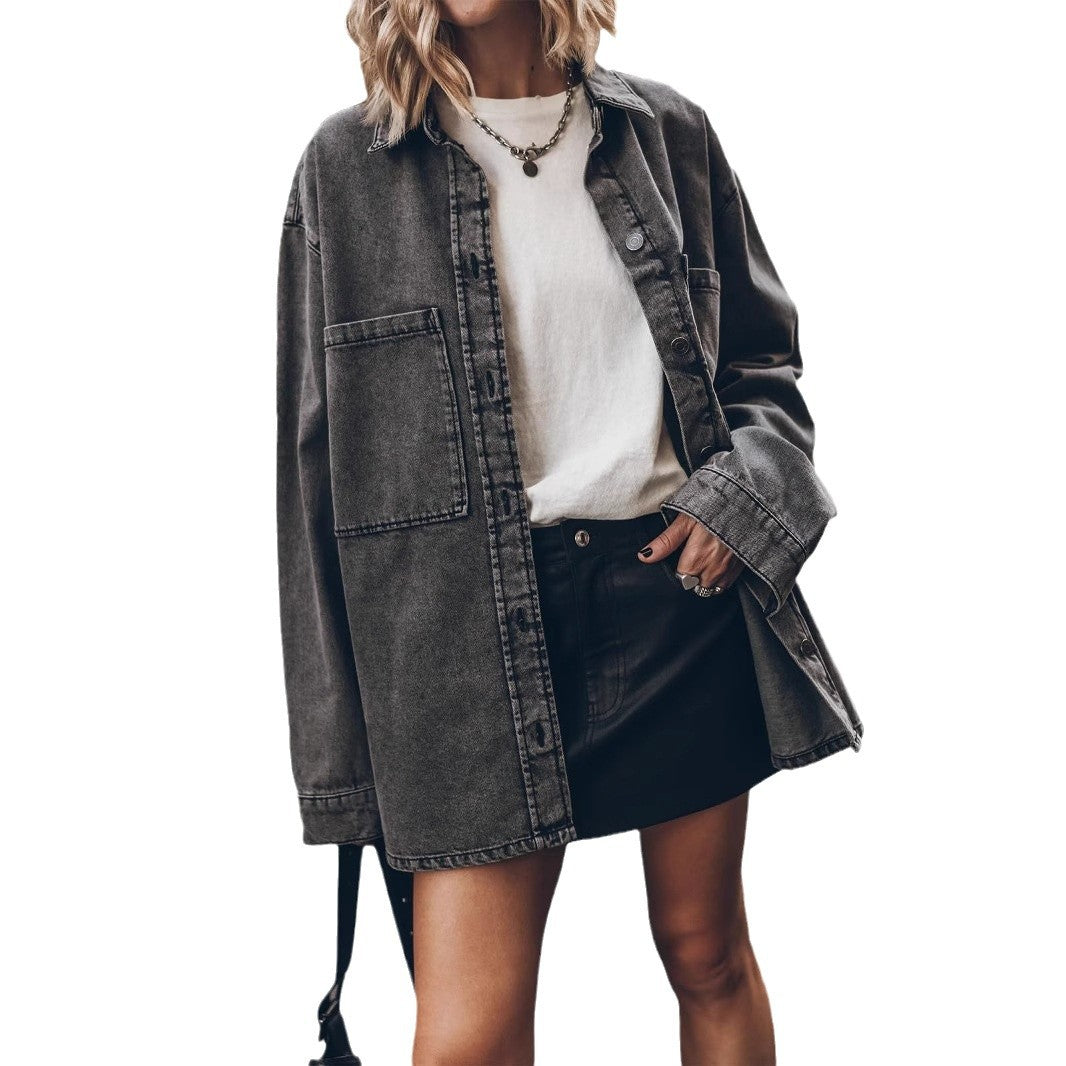 Kvinners Oversized Denim Skjorte Skjora