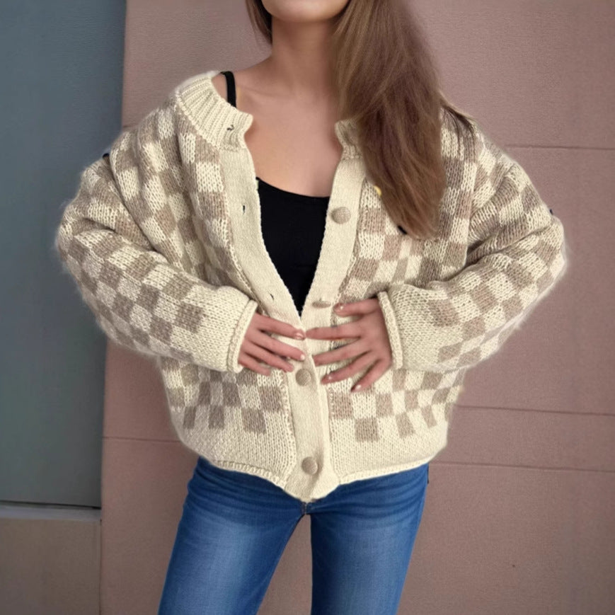 Kvinne mønstrede cardigan med store knapper og løs passform Skjora