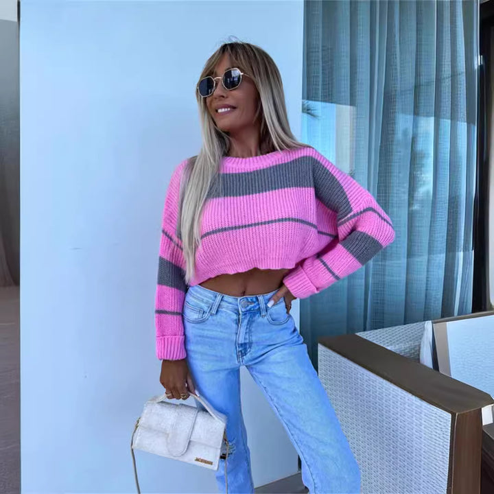 Damer Cropped Strikkegenser med fashionable stripes Skjora