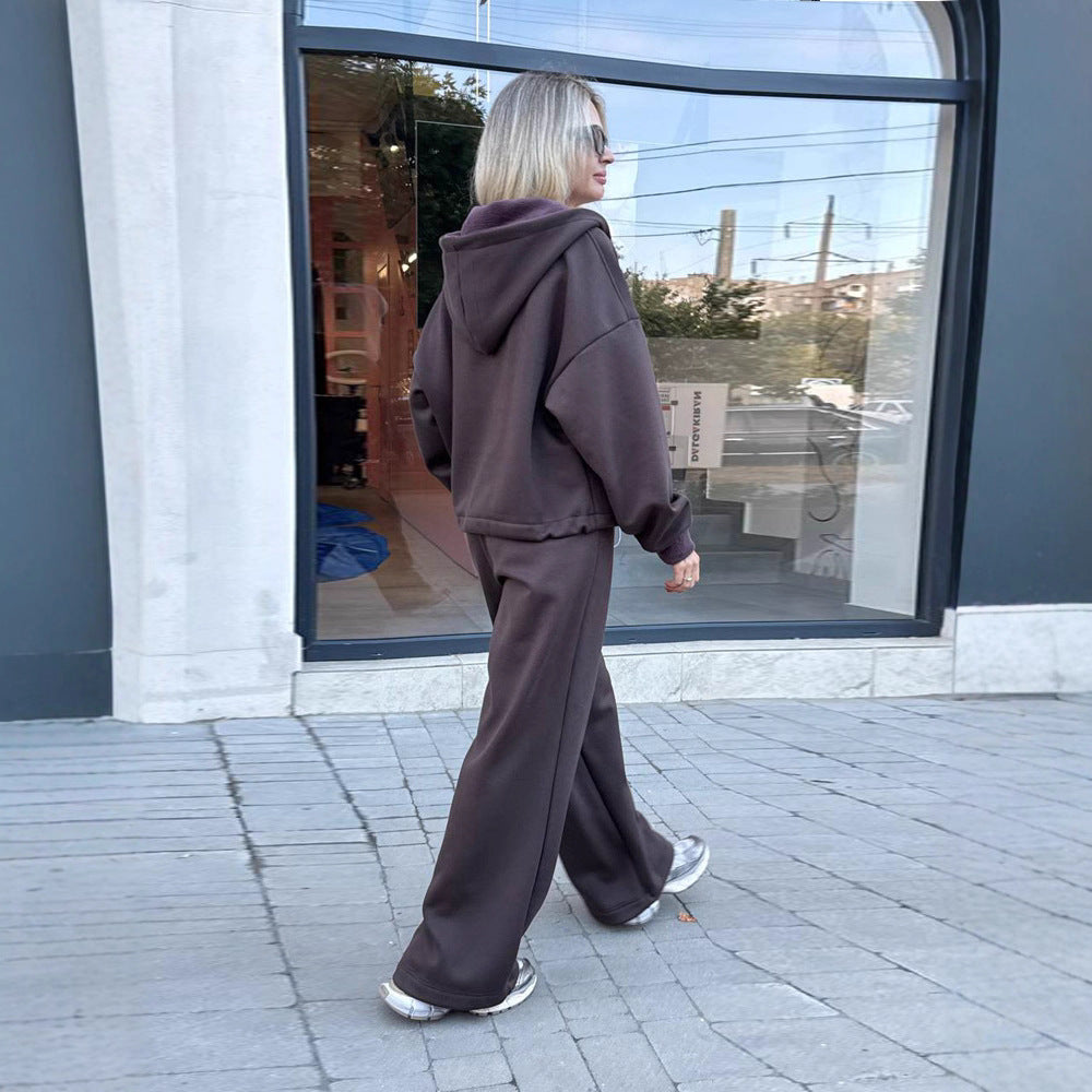 Dame Oversized Hoodie og Vide Bukser Sett Skjora