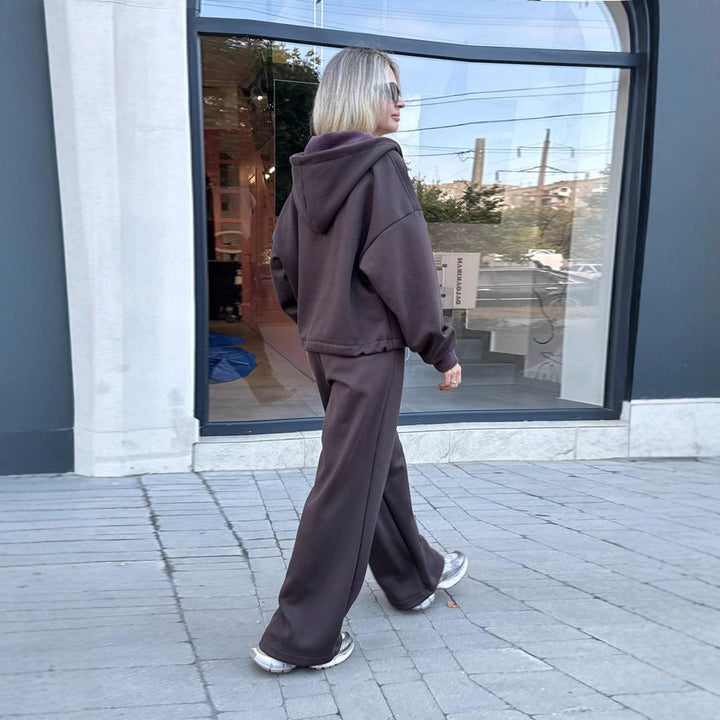 Dame Oversized Hoodie og vid bukse Sett Skjora