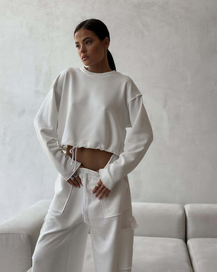 Kvinnelig tilfeldig cropped sweatshirt med elastisk linning Skjora