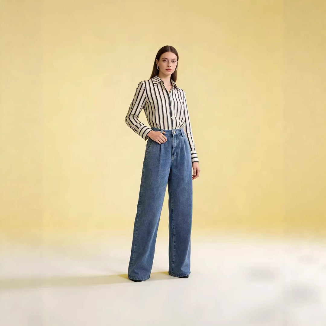 Damer høy midje vide jeans i avslappet stil med elegant foldering Skjora