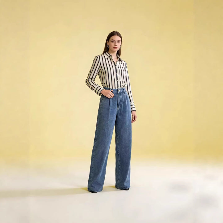 Damer høy midje vide jeans i avslappet stil med elegant foldering Skjora