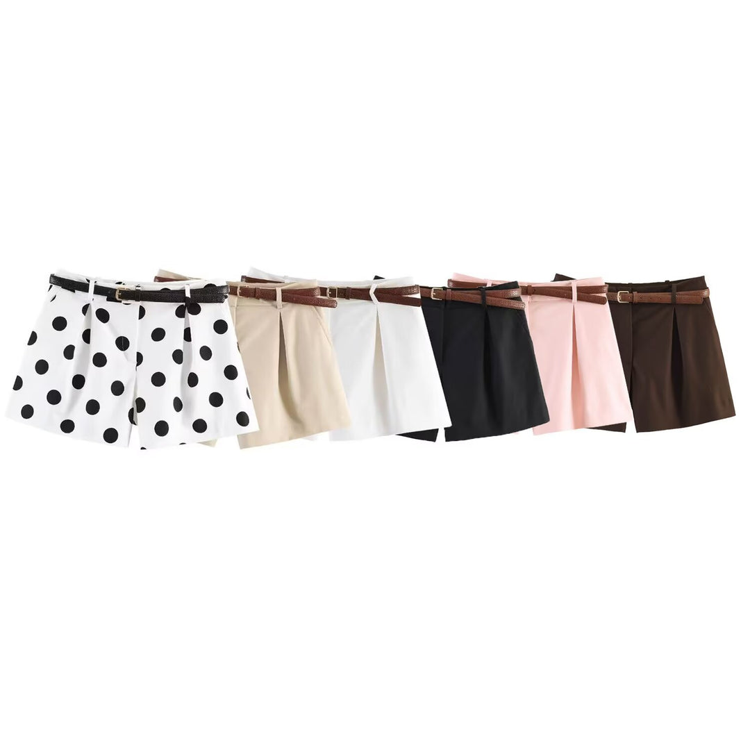 Dame Høy midje Shorts med elegant folder og smal belte Skjora