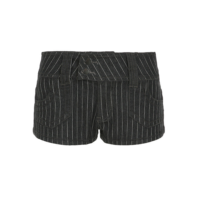 Dame Designer Denim-Shorts med stripemønster og tettsittende passform Skjora