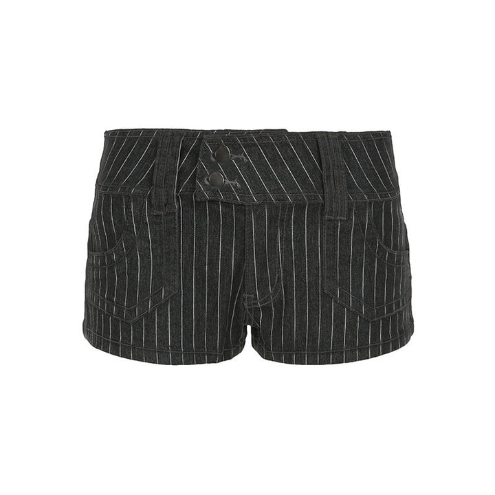 Dame Designer Denim-Shorts med stripemønster og tettsittende passform Skjora