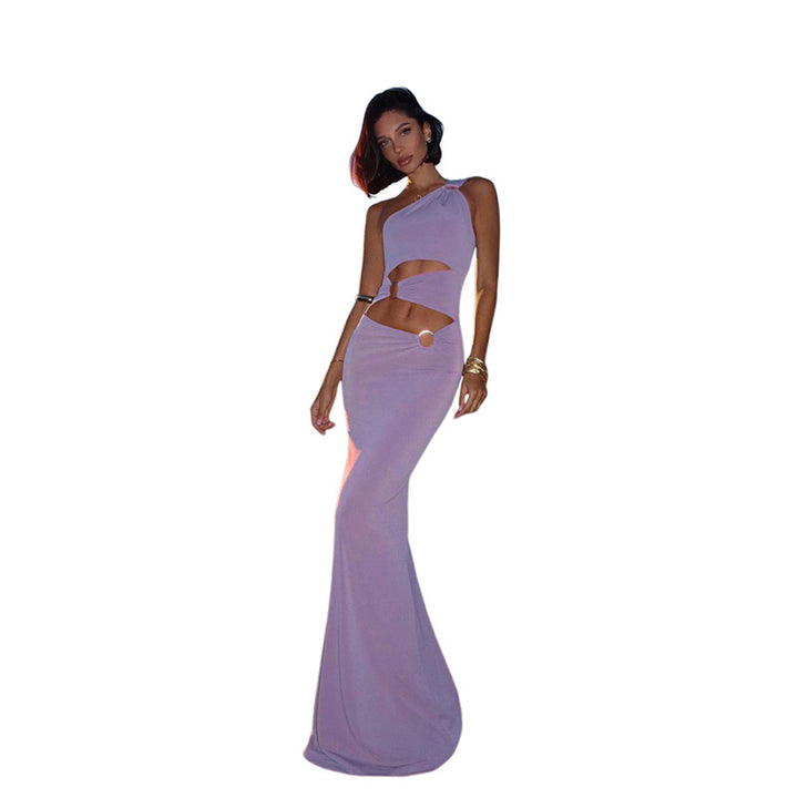 Dame Elegant one-shoulder maxikjole med rynker og metallisk detalj Skjora