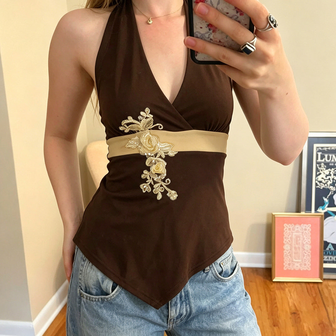 Damer elegant Halter-badedrakt med luksuriøse broderier Skjora