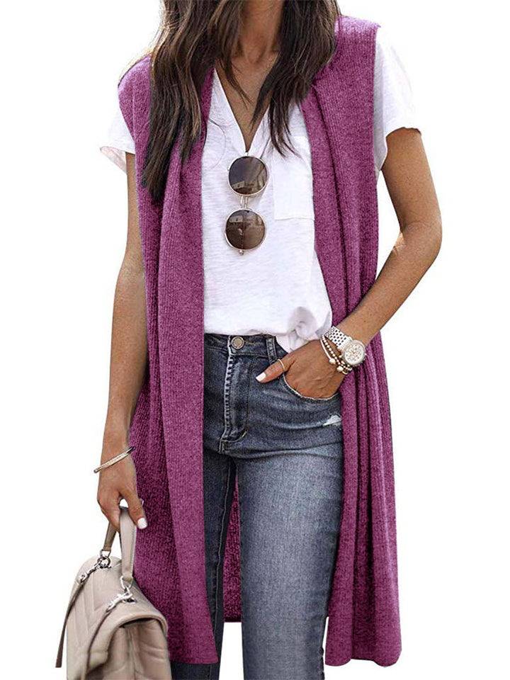 Dames Elegant Lang Strikket Vest i Uformell Stil