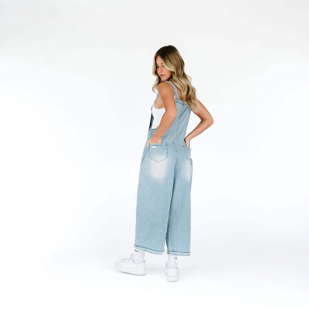 Dame casual denim overalls med trendy destroyed-detaljer Skjora
