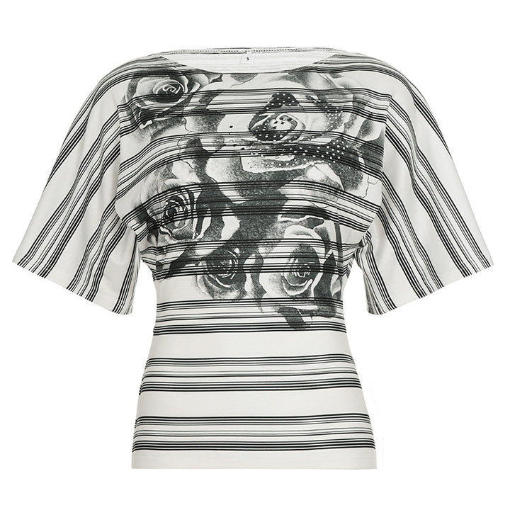 Dame Oversized T-skjorte med floral stripemønster og elegant passform Skjora