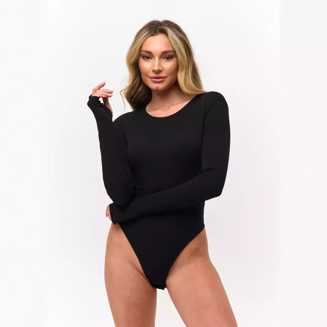 Dame Langermet Body med elegant ribbedesign og tettsittende snitt Skjora
