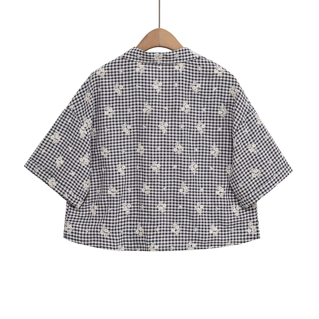 Damer vidde gulrotbukser med blomstret Gingham-mønster og elegant kantdekorasjon Skjora