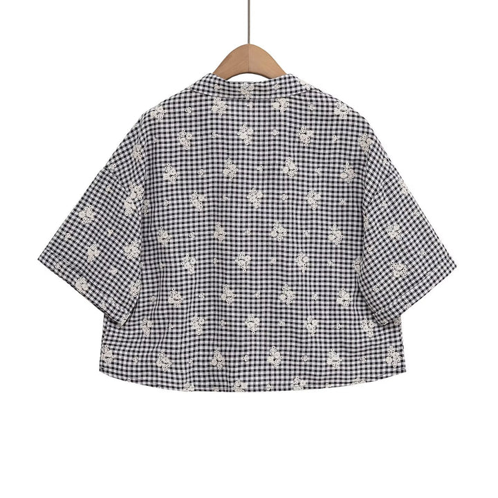 Damer vidde gulrotbukser med blomstret Gingham-mønster og elegant kantdekorasjon Skjora