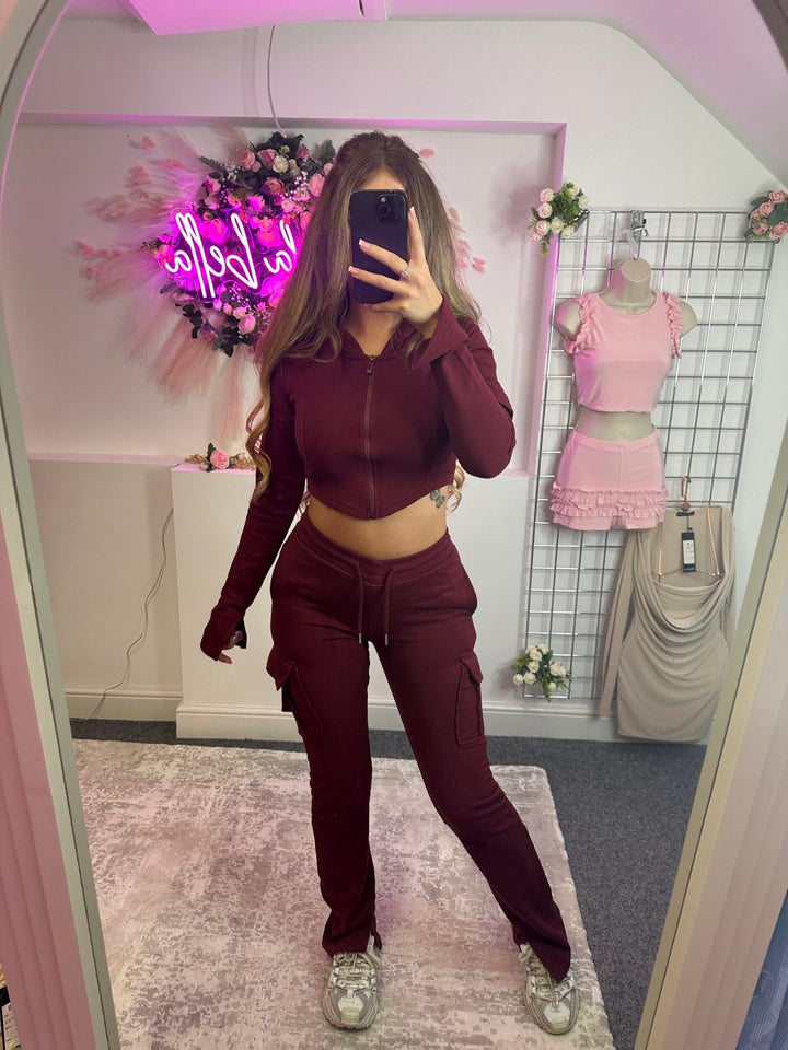 Damer Crop Top og Cargo Bukser Sett Skjora