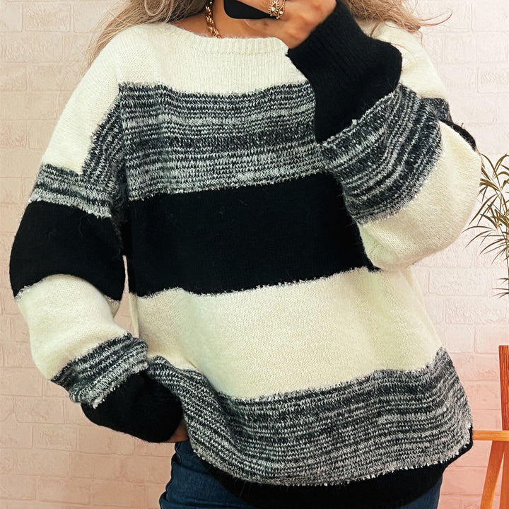 Kvinnens koselige oversized genser med trendy stripete mønster og avslappet snitt Skjora