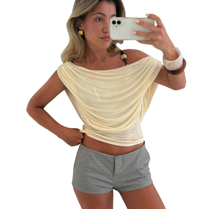 Dame elegant løs topp med drapering Skjora