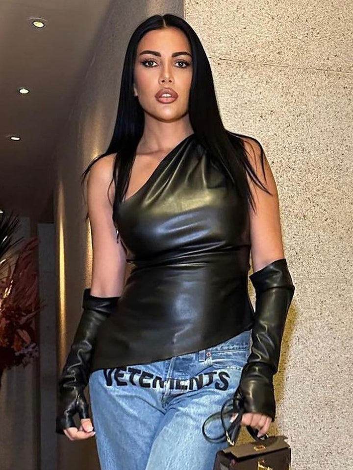 Damen asymmetrisches Top mit langen Ärmeln Skjora
