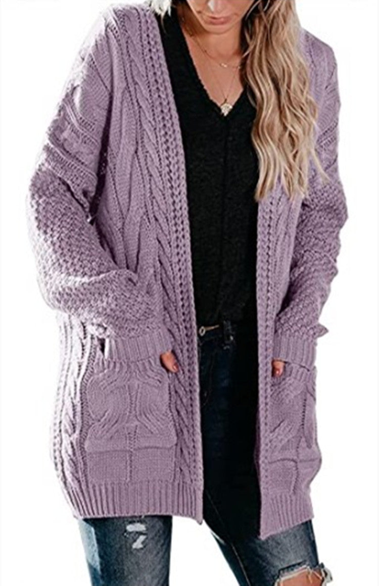 Kvinners Chunky Strikket Cardigan med Dype Lommer og Strukturert Design Skjora