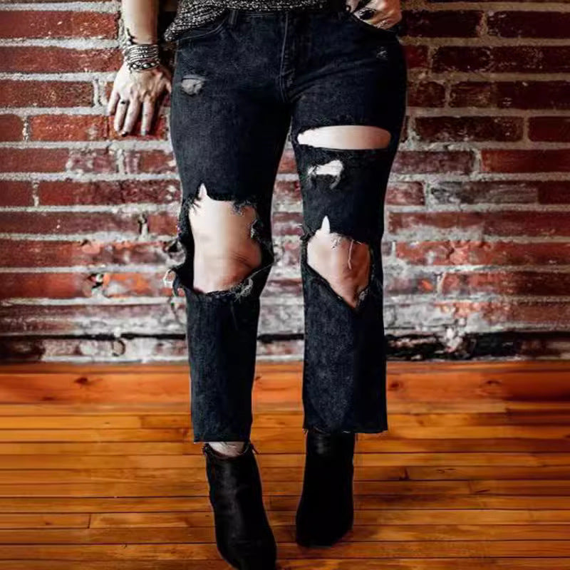 Dame Z destroyed jeans med høy midje og avslappet snitt Skjora