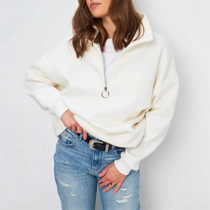 Damer casual oversized zip genser med høy krage Skjora