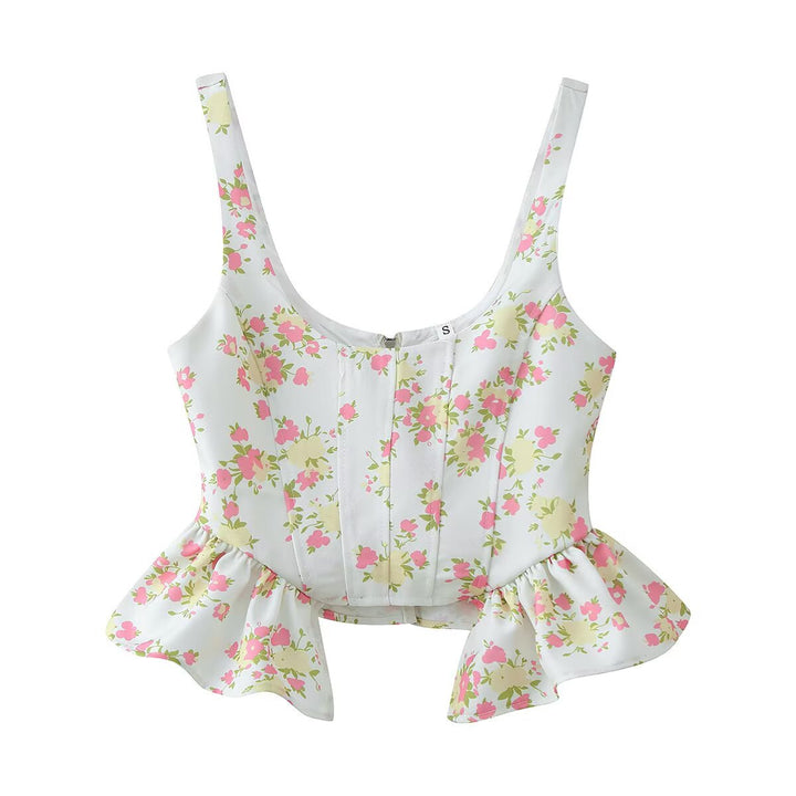 Dame blomster mønster crop-top og bukse sett Skjora