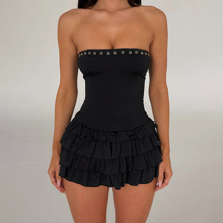 Dame Off-Shoulder Badedrakt med Volanger og Ringdetaljer Skjora