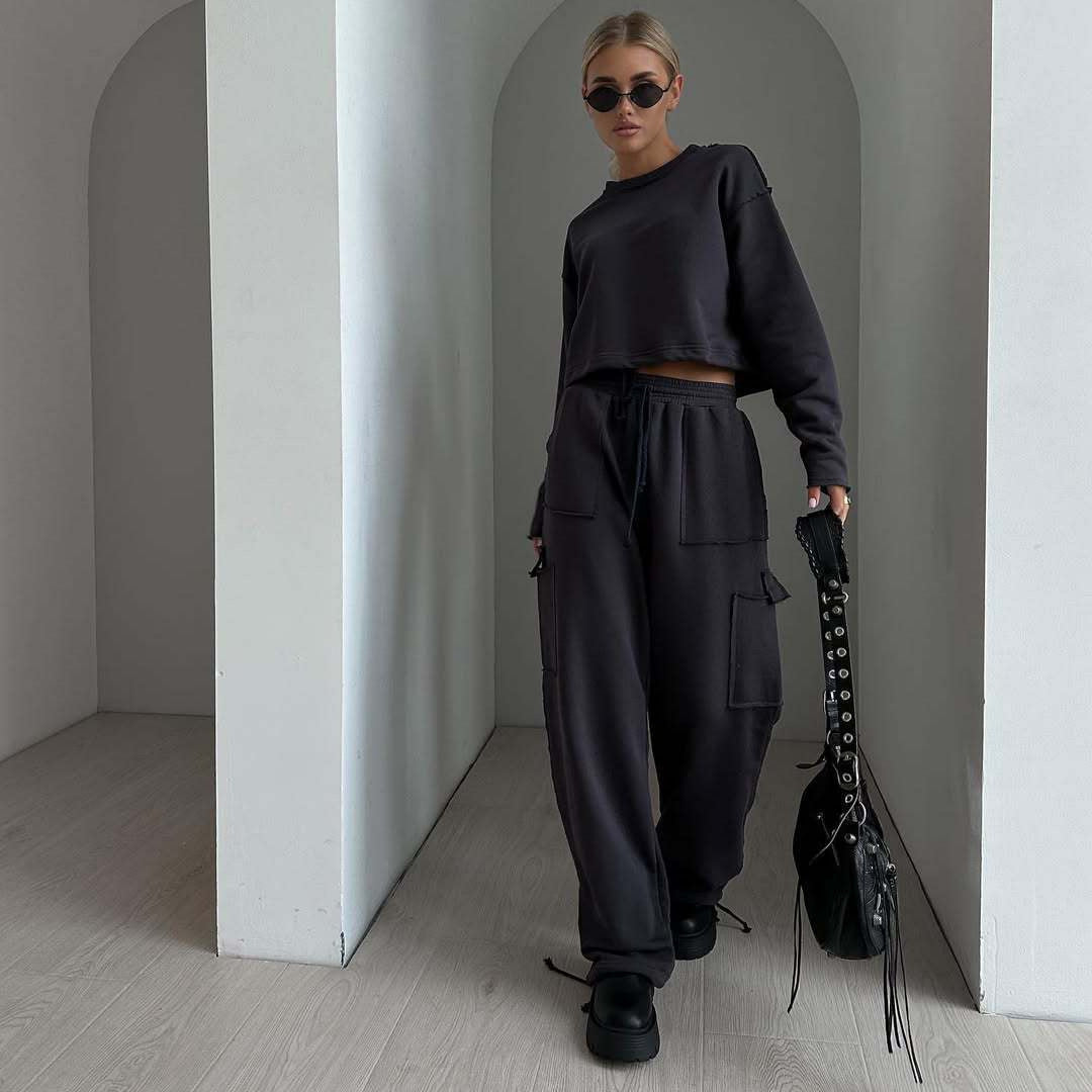 Kvinnelig tilfeldig cropped sweatshirt med elastisk linning Skjora