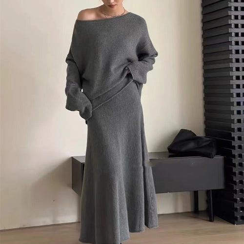 Kvinne Off-Shoulder Strikk Kjole i Casual Stil med Flytende Snitt Skjora
