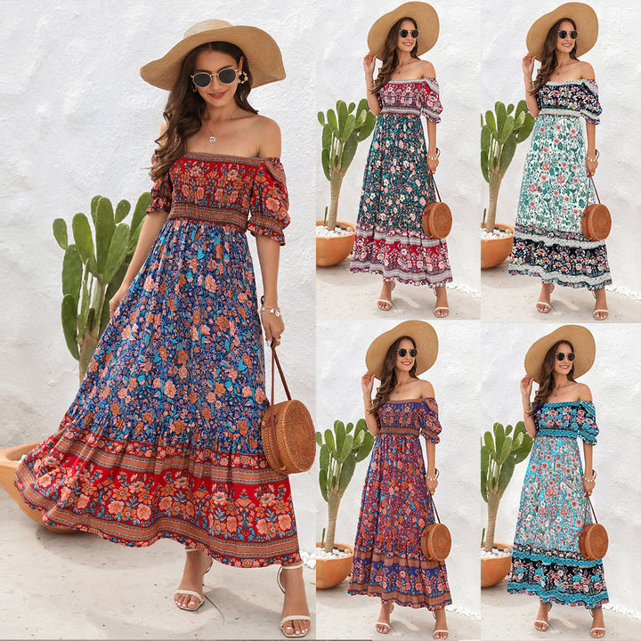 Dame Maxi-kjole med off-shoulder passform og blomster mønstre Skjora
