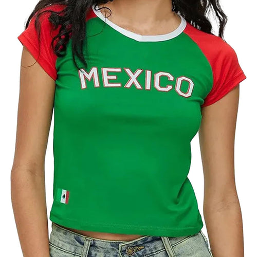 Women's relaxed sport T-shirt with Mexico design and colorful sleeves Skjora