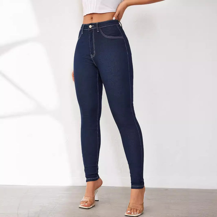 Kvinne Slim Fit Jeans med Høy Midje og Innovativ Sømdesign Skjora