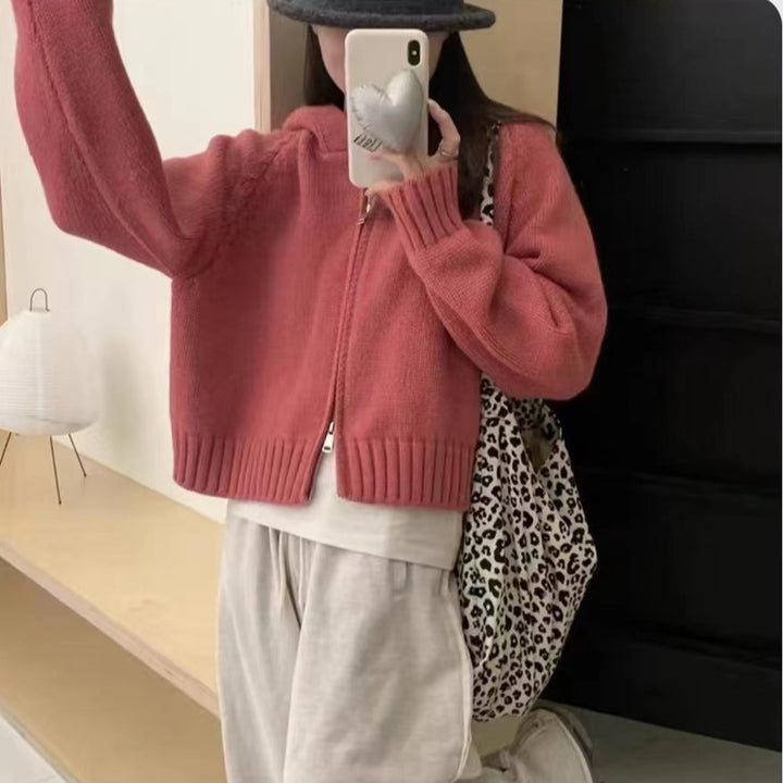 Kvinne Snuggly Hoodie Cardigan med Glidelås og Store Lommer Skjora