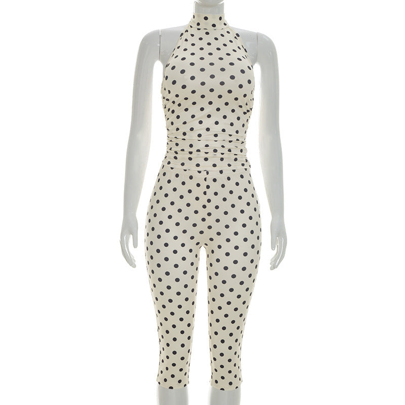 Damer sporty bodysuit med moteriktig prikkete mønster Skjora