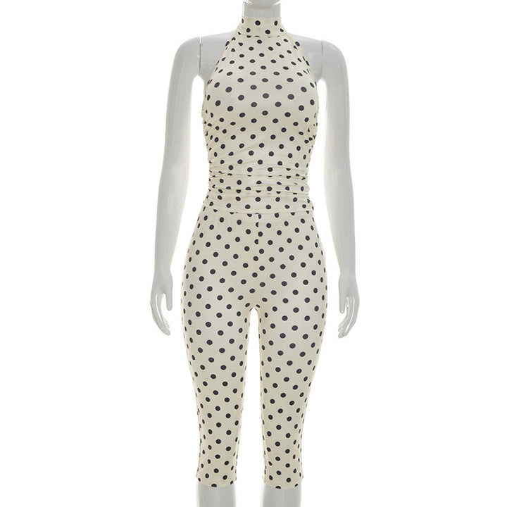 Damer sporty bodysuit med moteriktig prikkete mønster Skjora