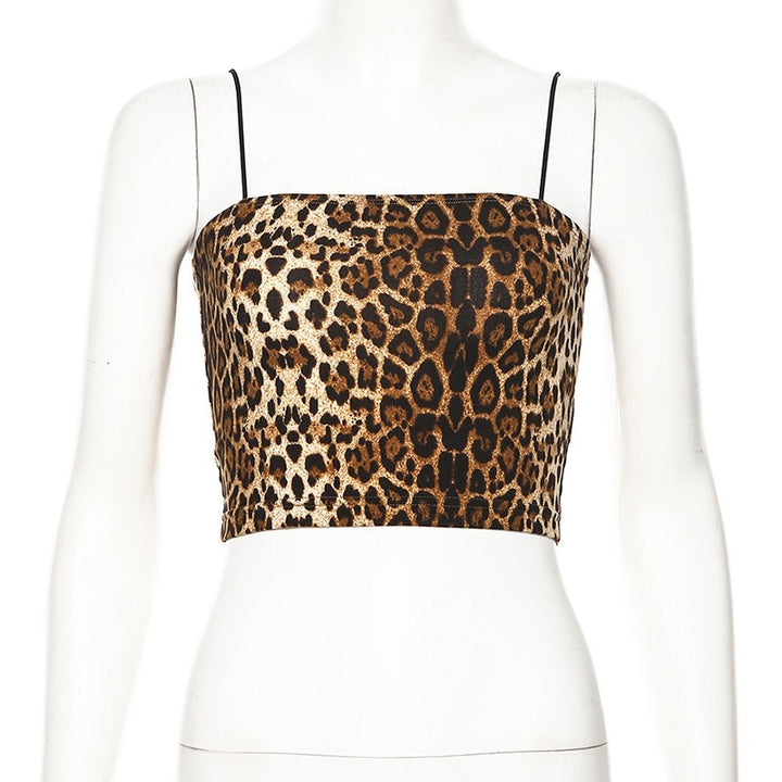 Damer trendy Crop-Top med dyreprint og smale Spaghetti-stropper Skjora