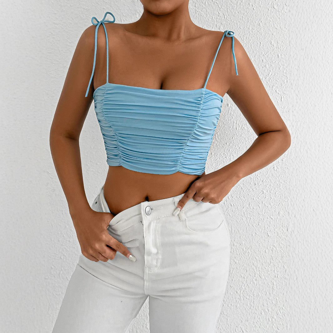 Dame Crop-Top med rynker og justerbare stropper Skjora