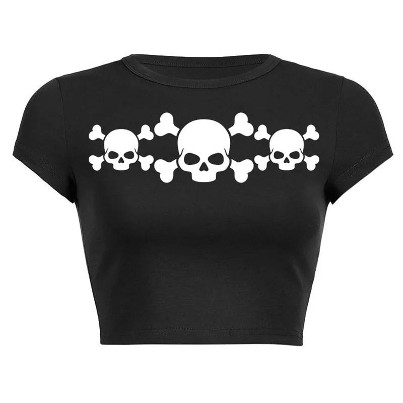 Dame cropped skjorte med iøynefallende hodeskalle-design Skjora