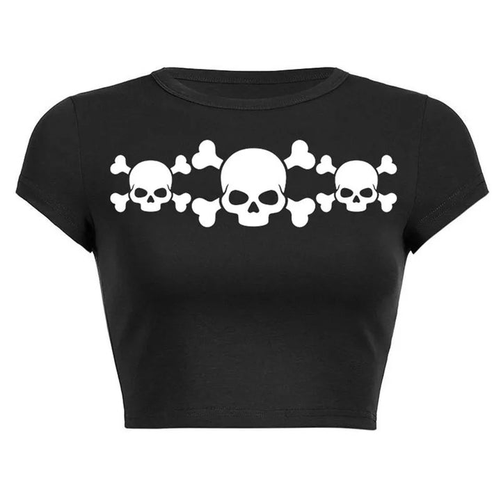 Dame cropped skjorte med iøynefallende hodeskalle-design Skjora