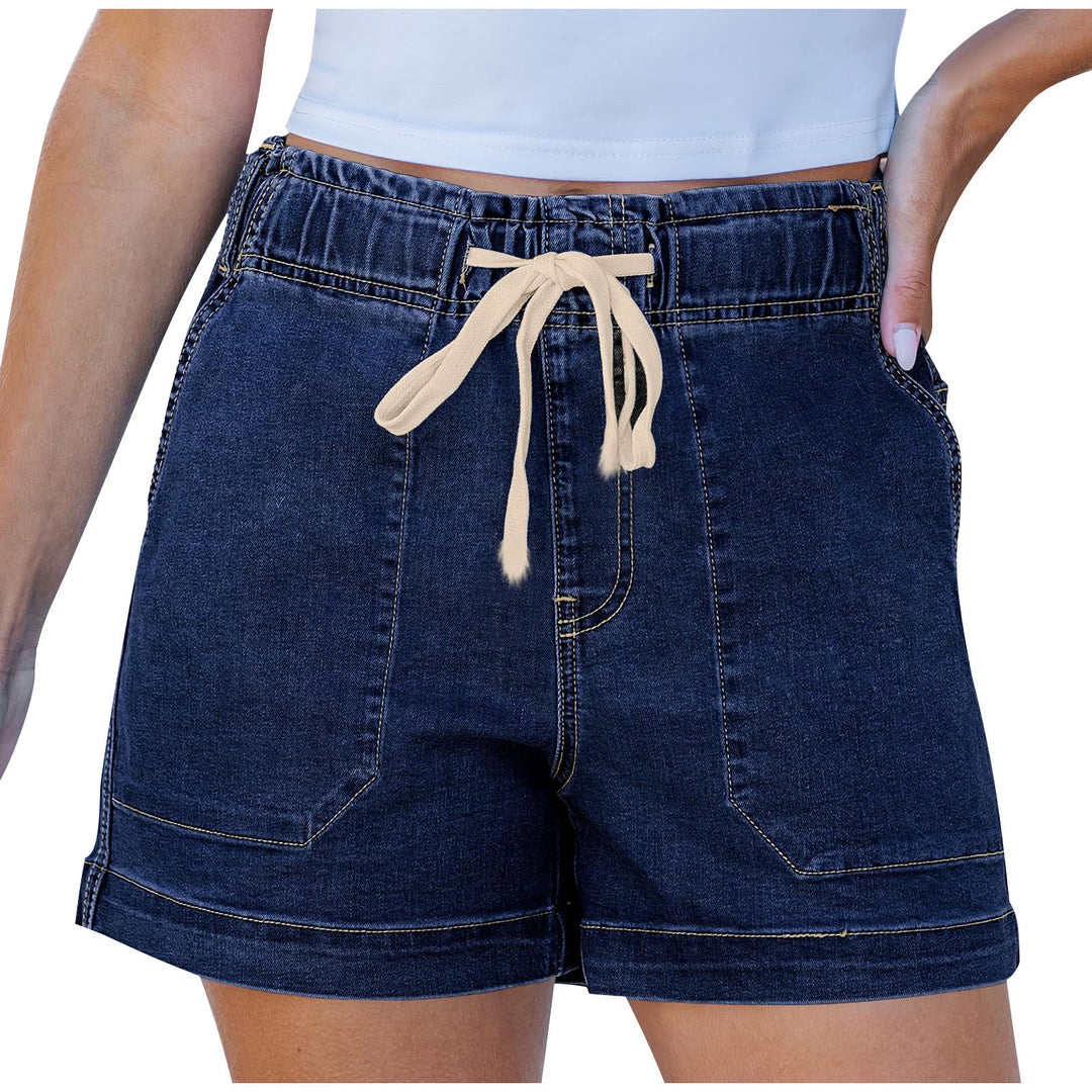 Dame komfortable denimshorts med strikk og praktiske lommer Skjora