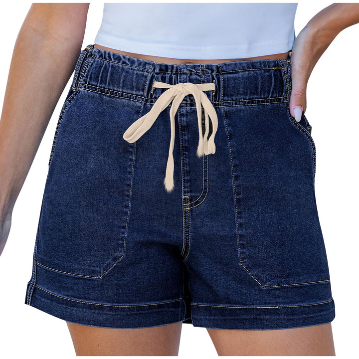 Dame komfortable denimshorts med strikk og praktiske lommer Skjora