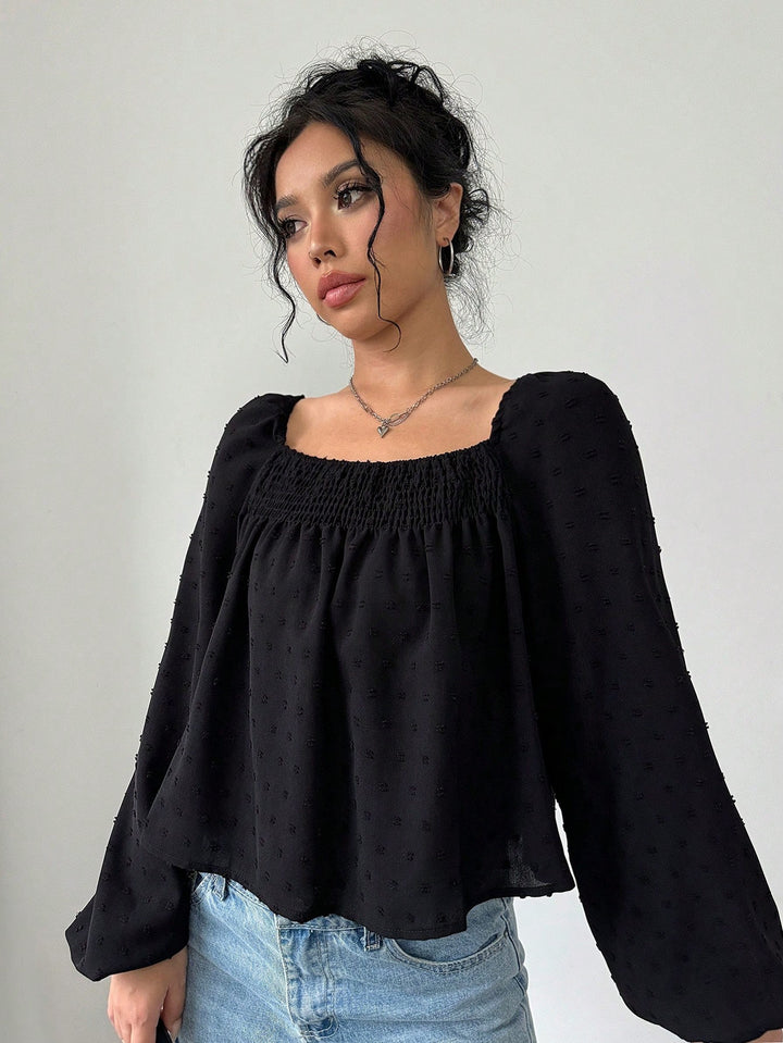 Damen elegant Bluse med luftige puffarmer og strukturert overflate Skjora