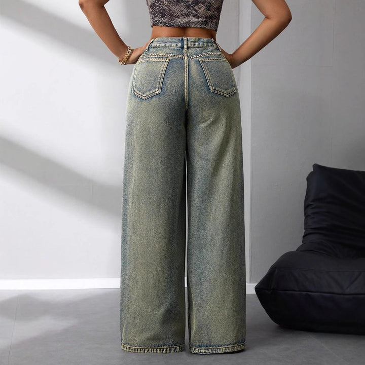 Dame brede høytaljede jeans i vintage stil med et avslappet utseende Skjora